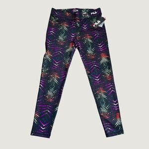 Fila Sport Printed Maui Leggings Womens Medium Black Geometric Mid Rise Running